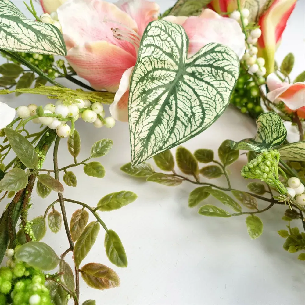 Pink Lily Hanging Artificial Garland 180cm - Green