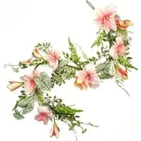Pink Lily Hanging Artificial Garland 180cm - Green