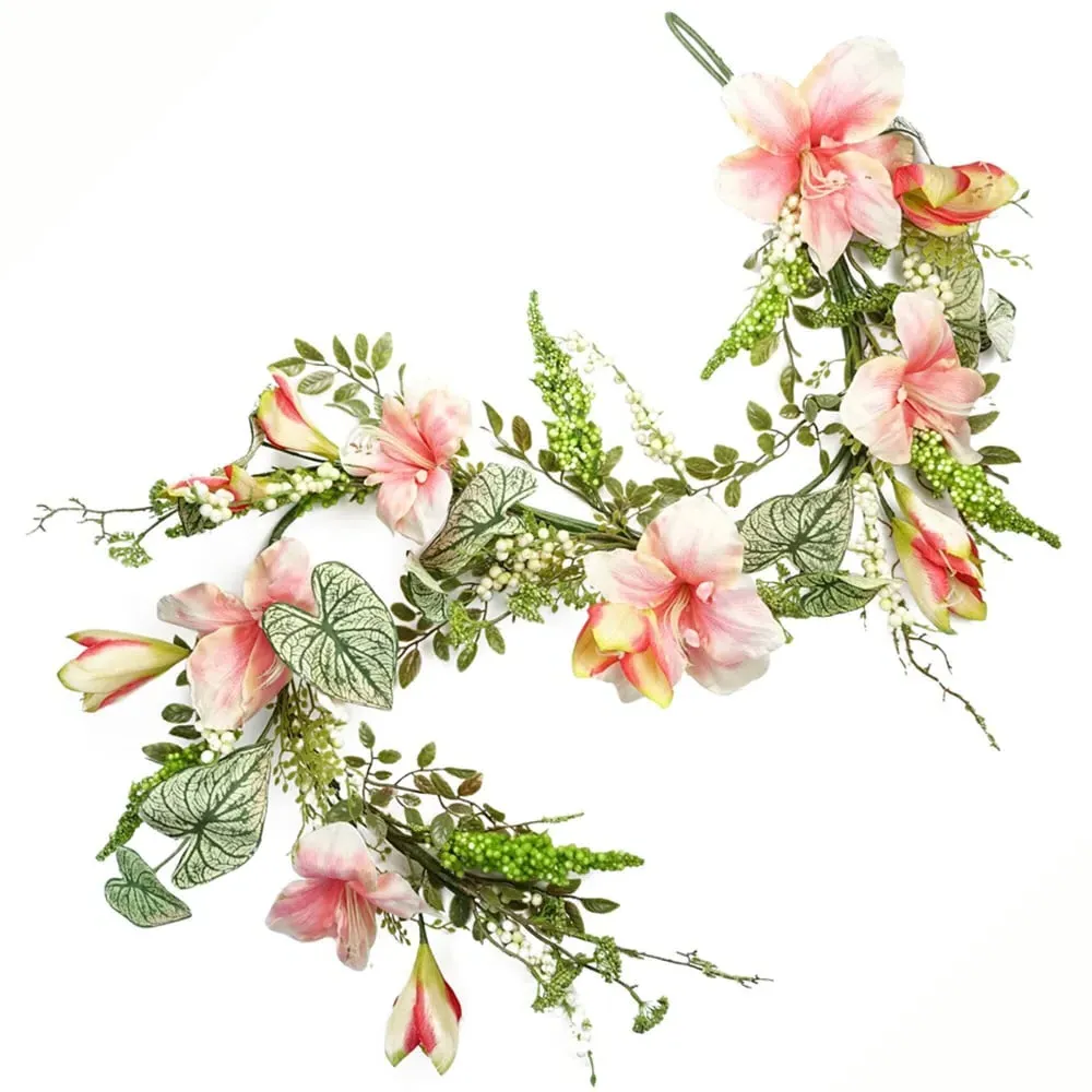 Pink Lily Hanging Artificial Garland 180cm - Green image