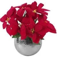 Red Poinsettia Artificial Plant in Silver Planter - 40cm