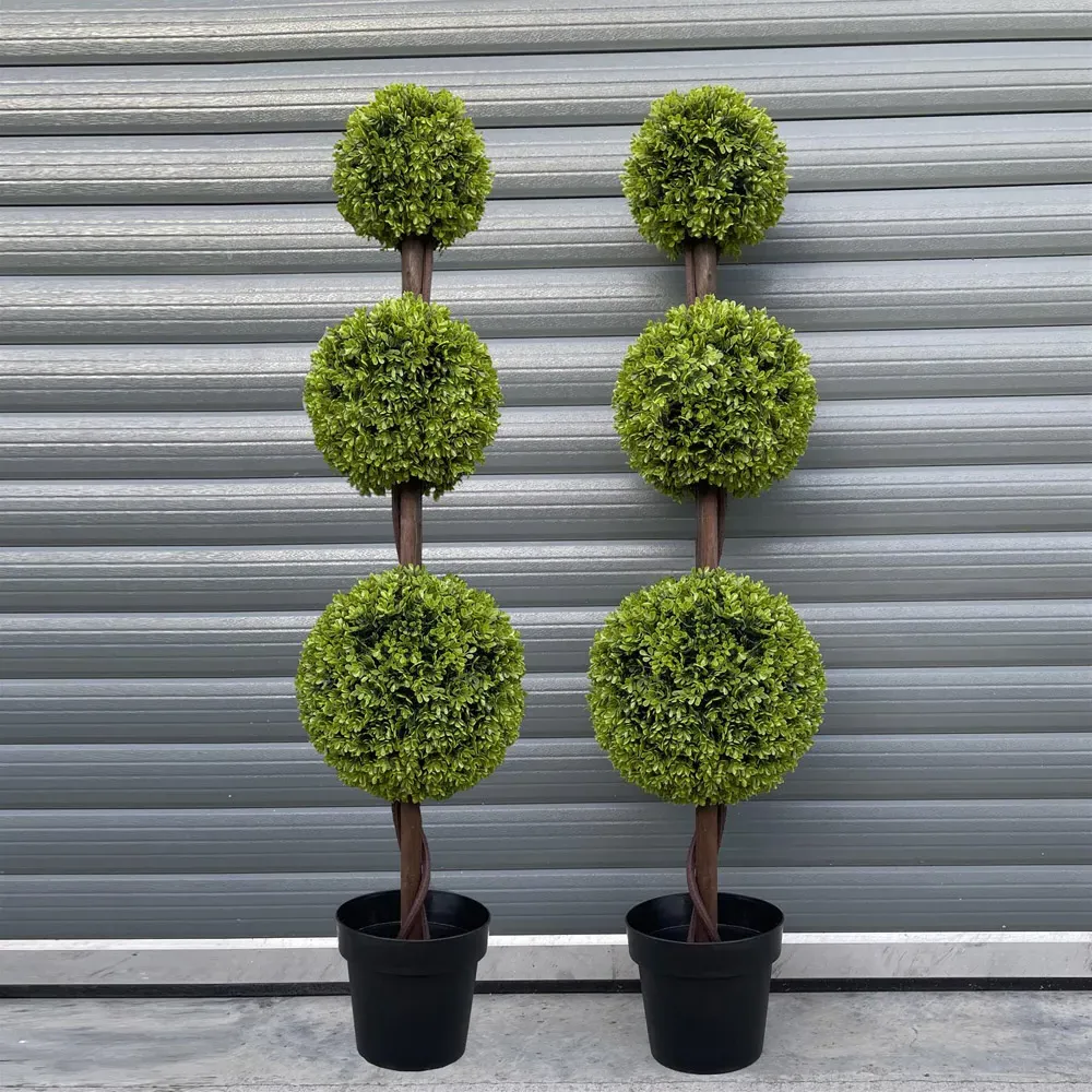 Triple Ball Topiary Trees 120cm 2 Pack - Green