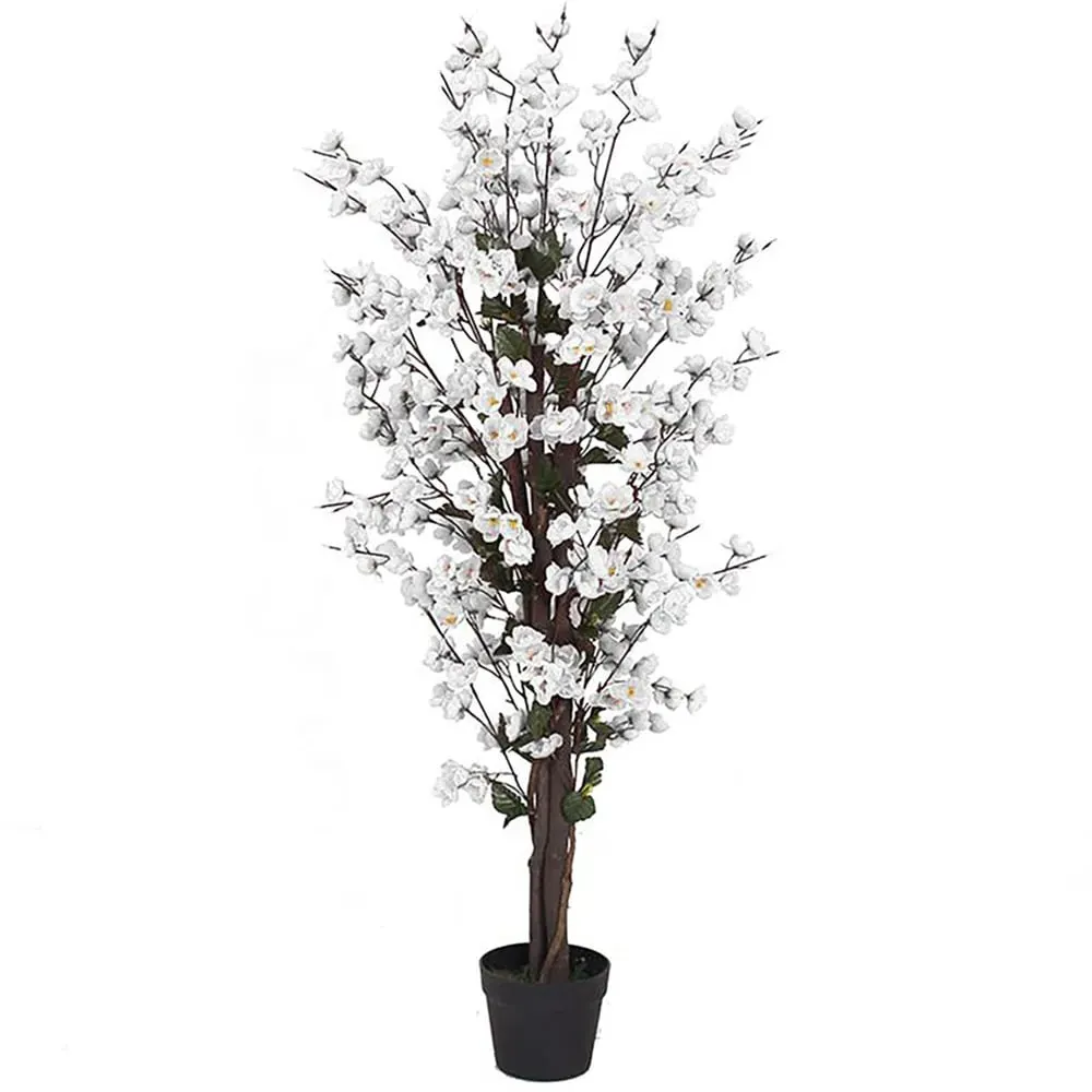 White Blossom Artificial Tree in Pot - White image