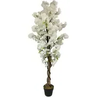 White Cherry Blossom Artificial Tree in Pot - White