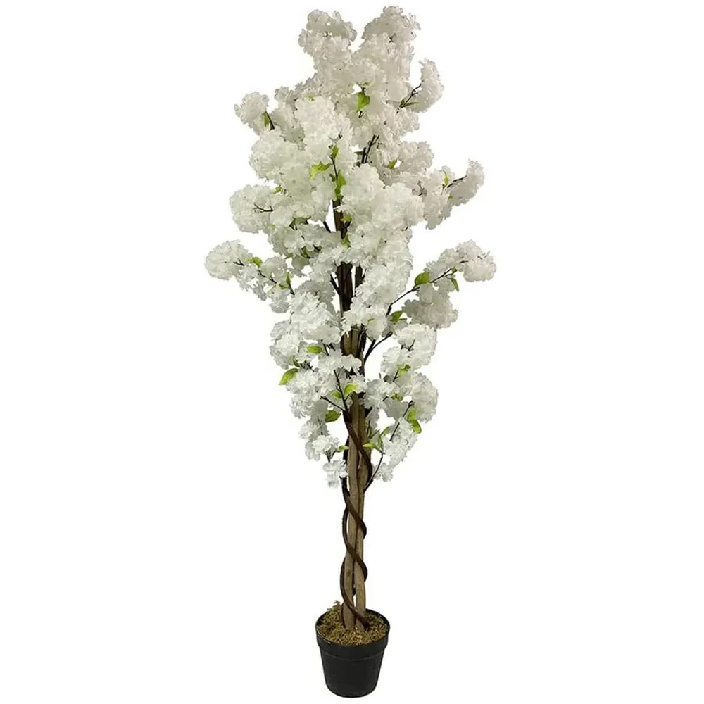White Cherry Blossom Artificial Tree in Pot - White image