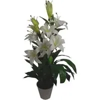 White Lily Stargazer Artificial Plant in Pot - White