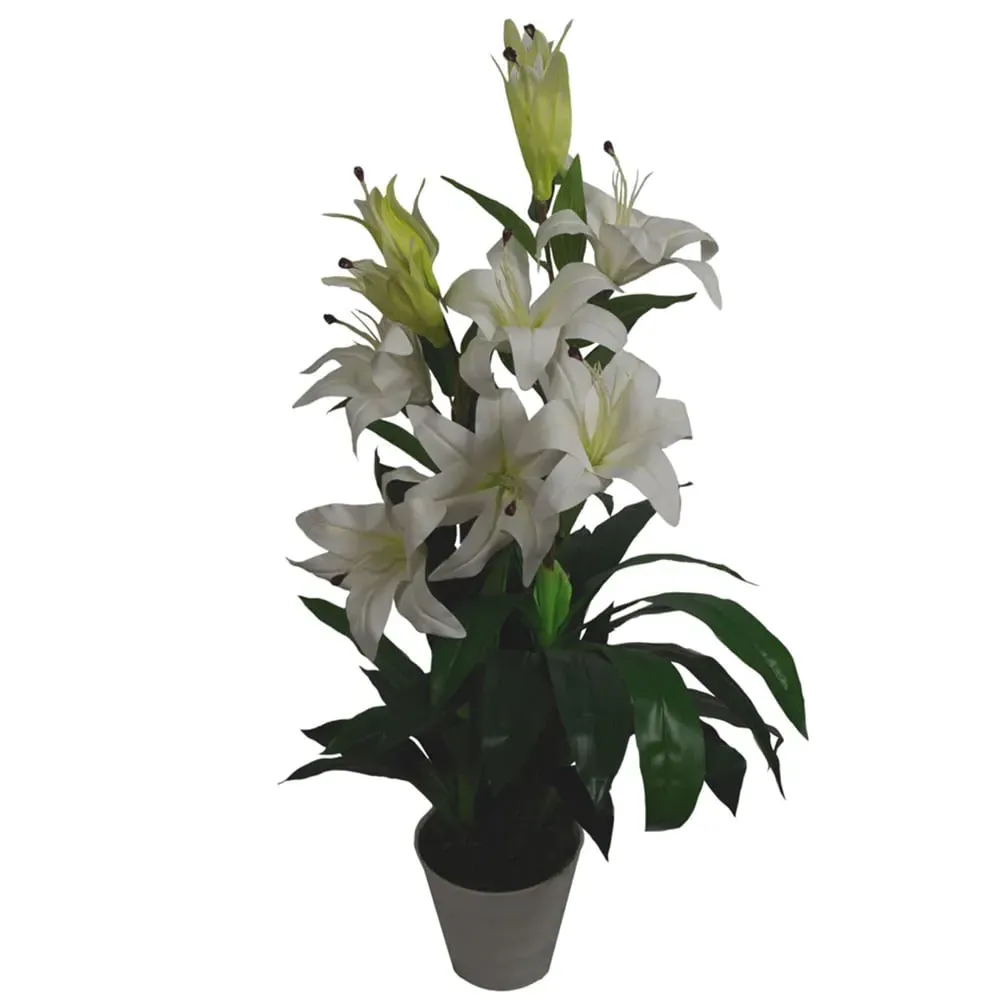 White Lily Stargazer Artificial Plant in Pot - White image