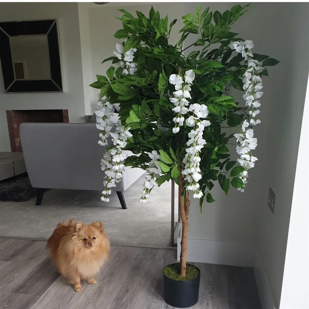 White Wisteria Artificial Tree in Pot - Green