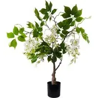 White Wisteria Bush Artificial Tree in Pot - White