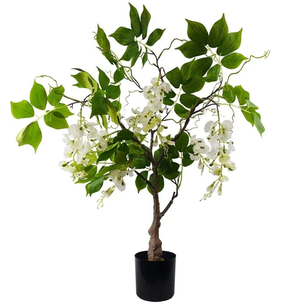 White Wisteria Bush Artificial Tree in Pot - White image