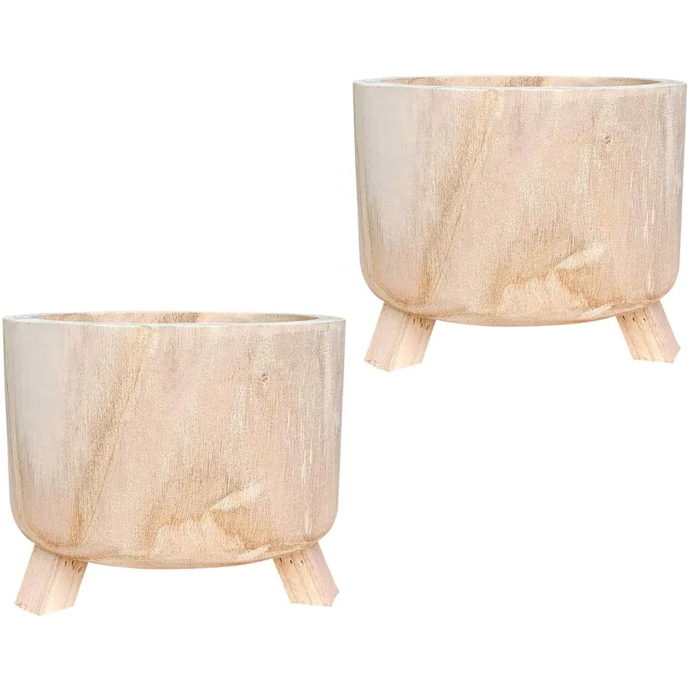 Hortico Grower Round Plant Pot 2 Pack - Brown, Hardwood