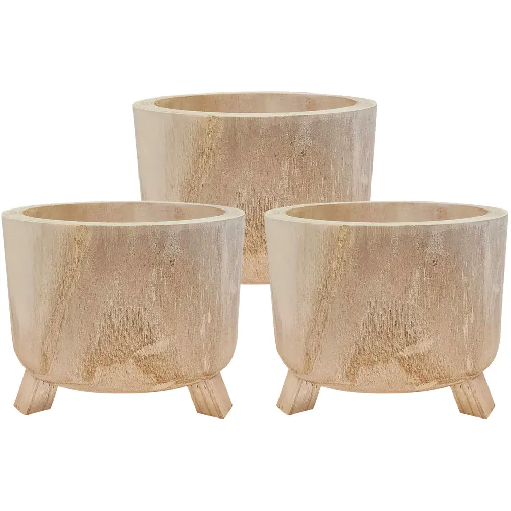Hortico Grower Round Plant Pot 3 Pack - Brown, Hardwood