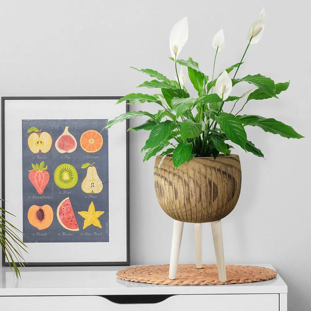 Hortico Ribbed Indoor Plant Pot 2 Pack - Brown, Hardwood