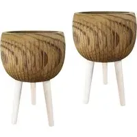 Hortico Ribbed Indoor Plant Pot 2 Pack - Brown, Hardwood
