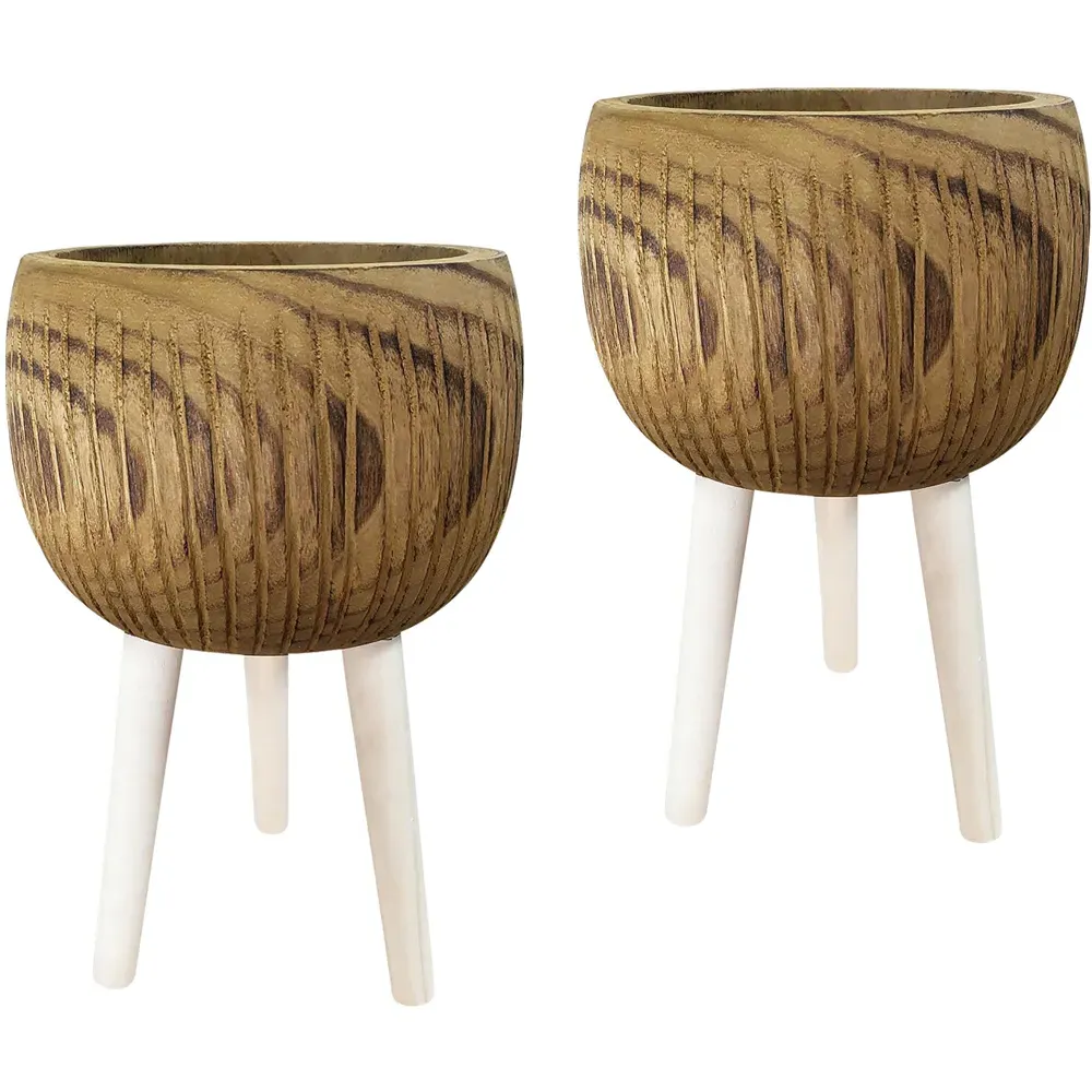 Hortico Ribbed Indoor Plant Pot 2 Pack - Brown, Hardwood