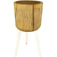 Hortico Ribbed Planter with Legs - Brown, Hardwood