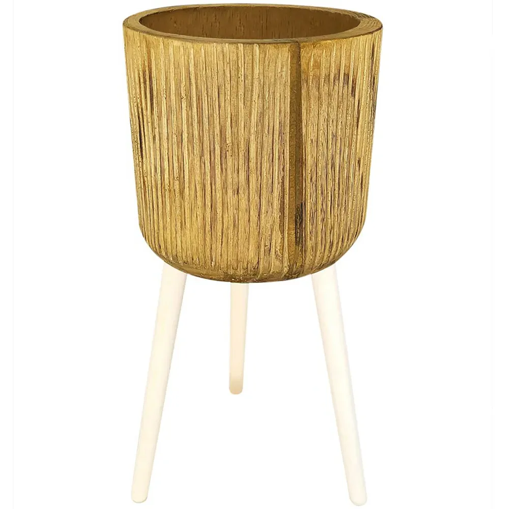 Hortico Ribbed Planter with Legs - Brown, Hardwood image