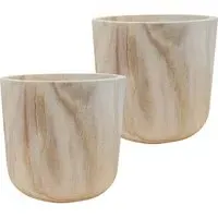 LECHUZA Hortico Craft Round Plant Pot 2 Pack - Brown, Hardwood