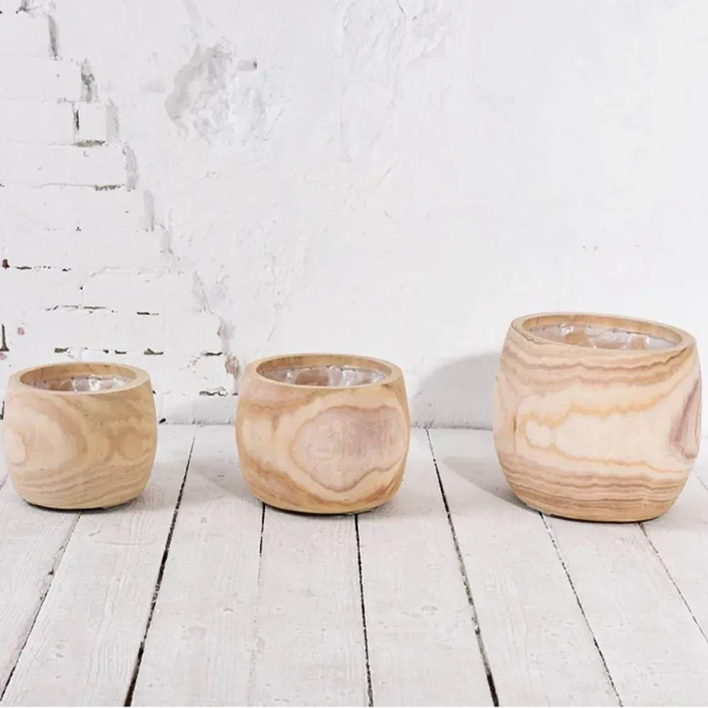 LECHUZA Hortico Eco Round Plant Pot 2 Pack - Brown, Hardwood