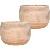 LECHUZA Hortico Eco Round Plant Pot 2 Pack - Brown, Hardwood