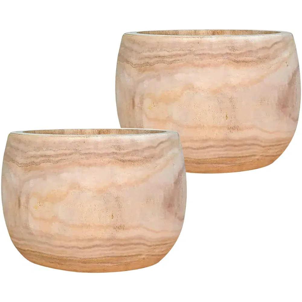 LECHUZA Hortico Eco Round Plant Pot 2 Pack - Brown, Hardwood