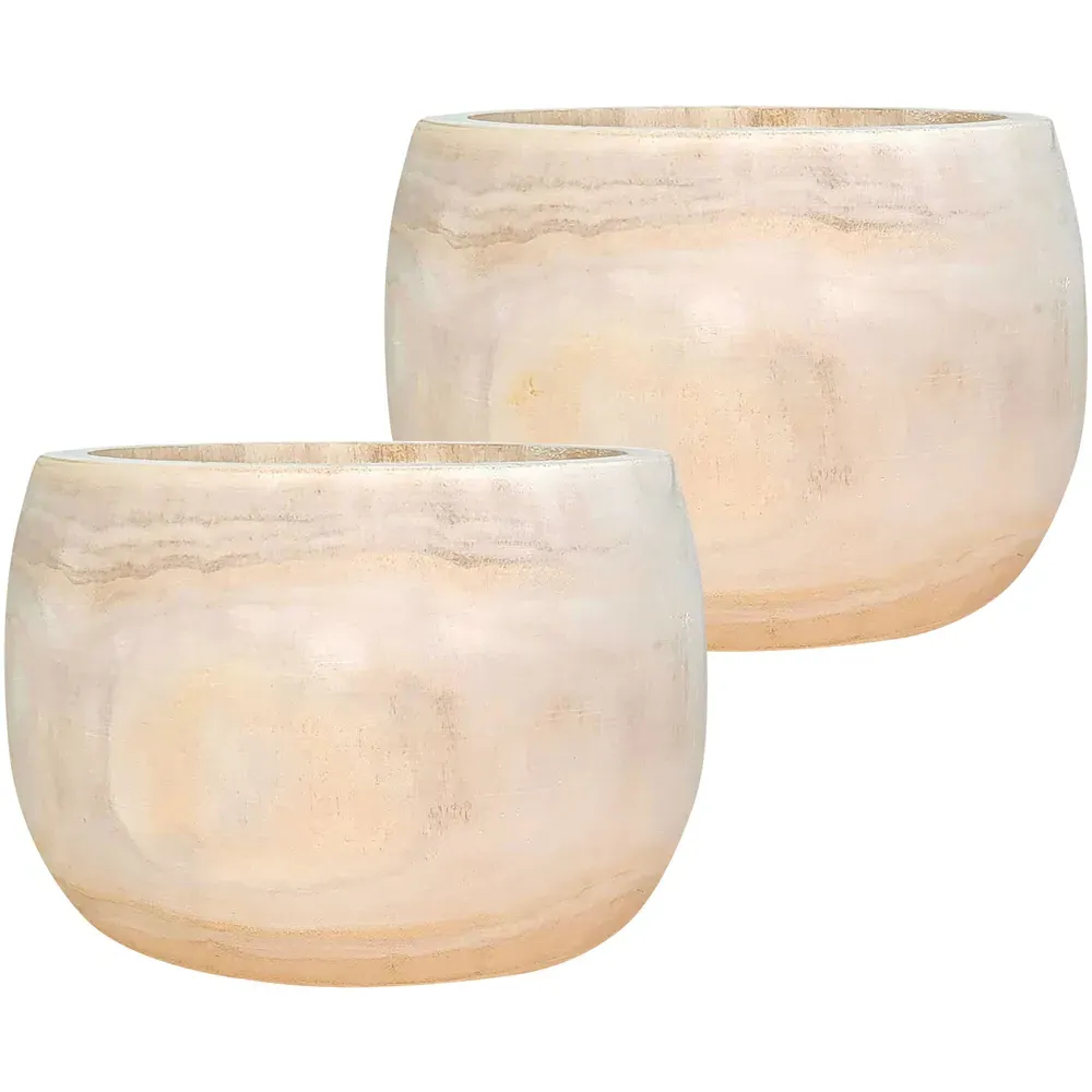 LECHUZA Hortico Eco Round Plant Pot 2 Pack - Brown, Hardwood image