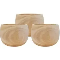 LECHUZA Hortico Eco Round Plant Pot 3 Pack - Brown, Hardwood