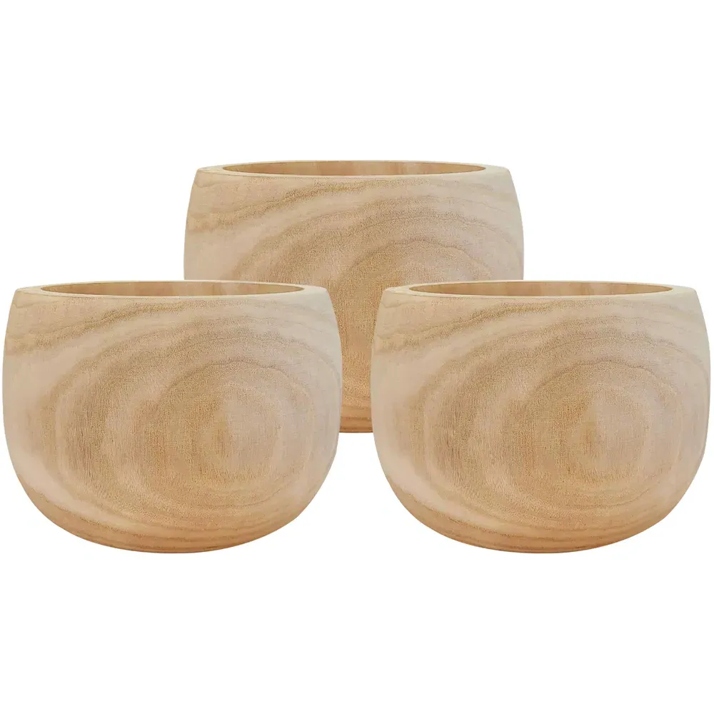 LECHUZA Hortico Eco Round Plant Pot 3 Pack - Brown, Hardwood