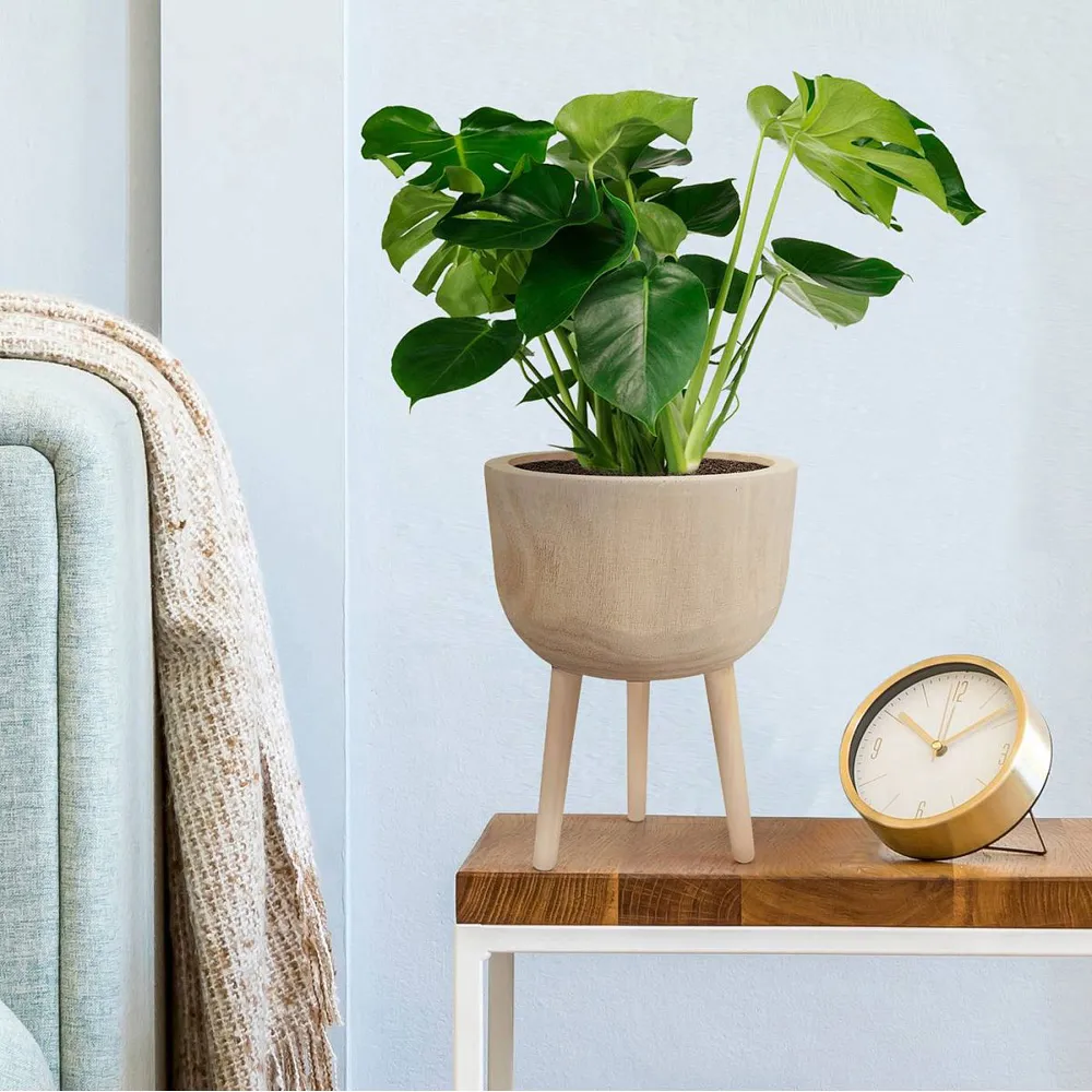 LECHUZA Hortico Gaia Round Plant Pot 2 Pack - Brown, Hardwood