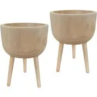 LECHUZA Hortico Gaia Round Plant Pot 2 Pack - Brown, Hardwood