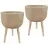 LECHUZA Hortico Gaia Round Plant Pot 2 Pack - Brown, Hardwood