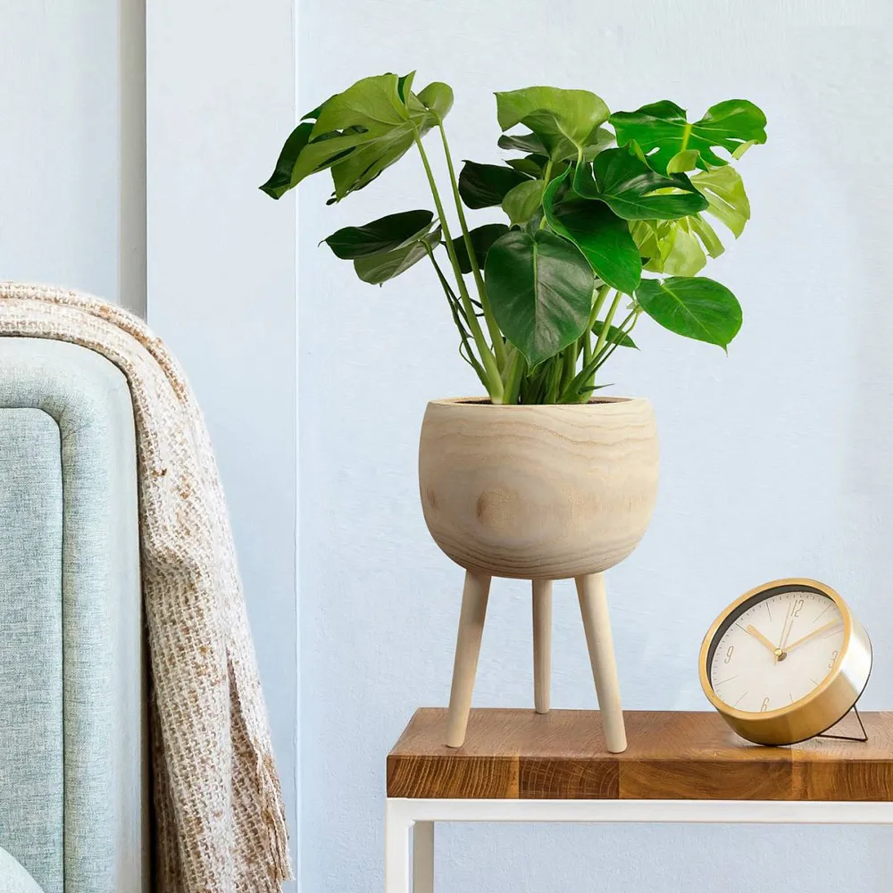 LECHUZA Hortico Trend Round Plant Pot 2 Pack - Brown, Hardwood