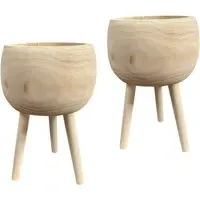 LECHUZA Hortico Trend Round Plant Pot 2 Pack - Brown, Hardwood