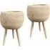 LECHUZA Hortico Trend Round Plant Pot 2 Pack - Brown, Hardwood