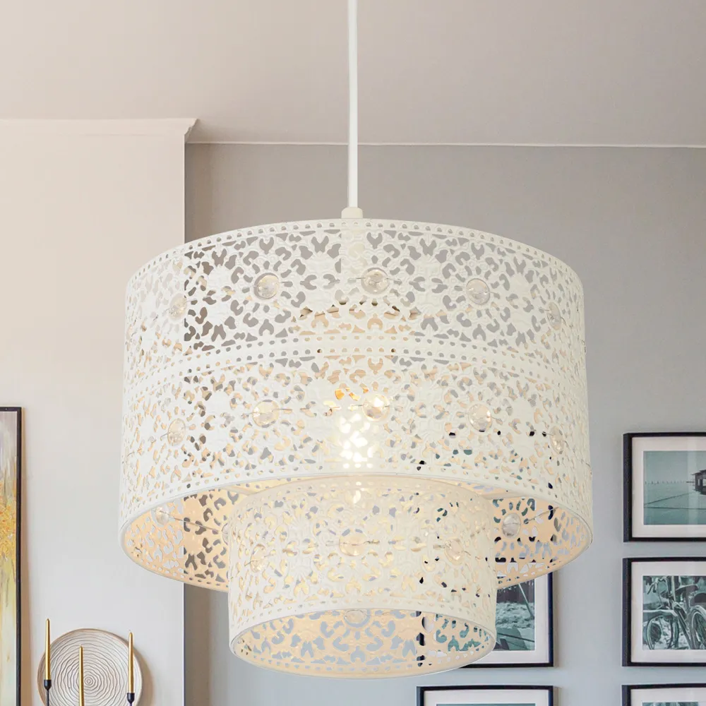 2 Tier Cut Out Pattern Shade - Cream, Steel