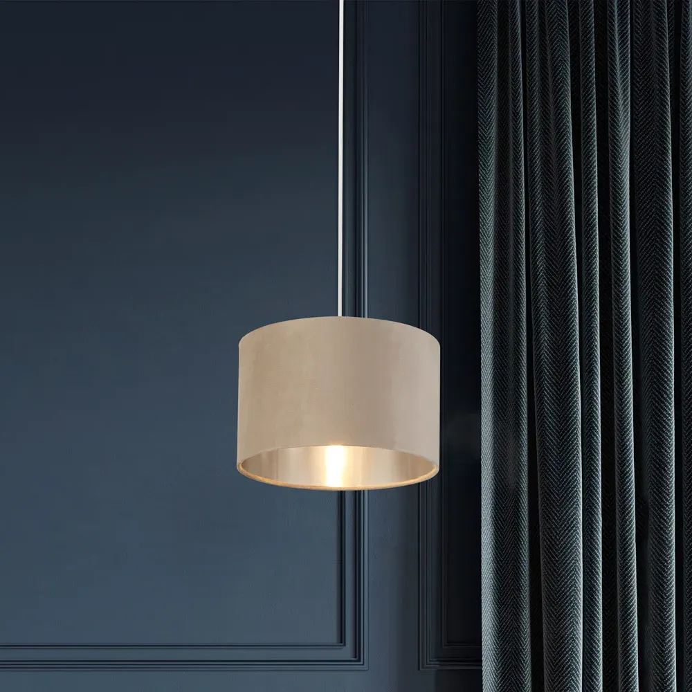 27cm Drum Lamp Shade - Taupe, Velvet