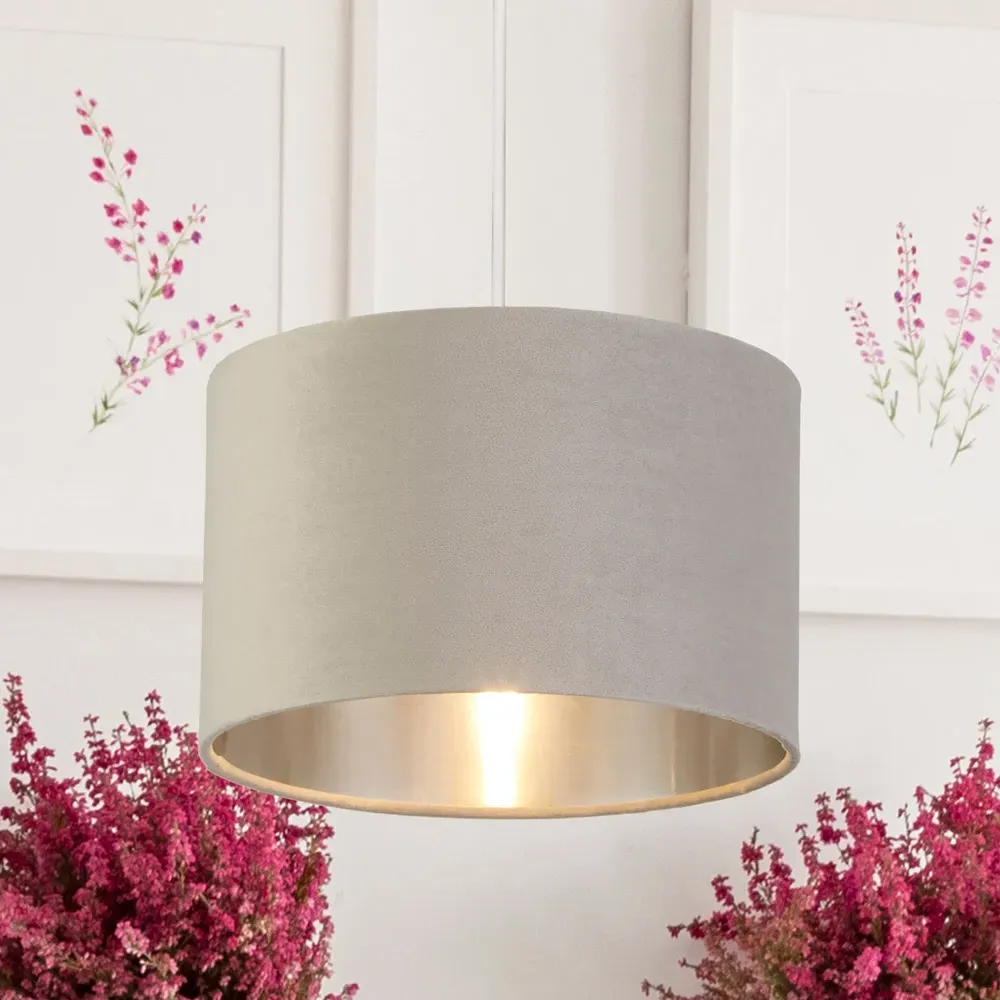 27cm Drum Lampshade - Light Grey, Velvet