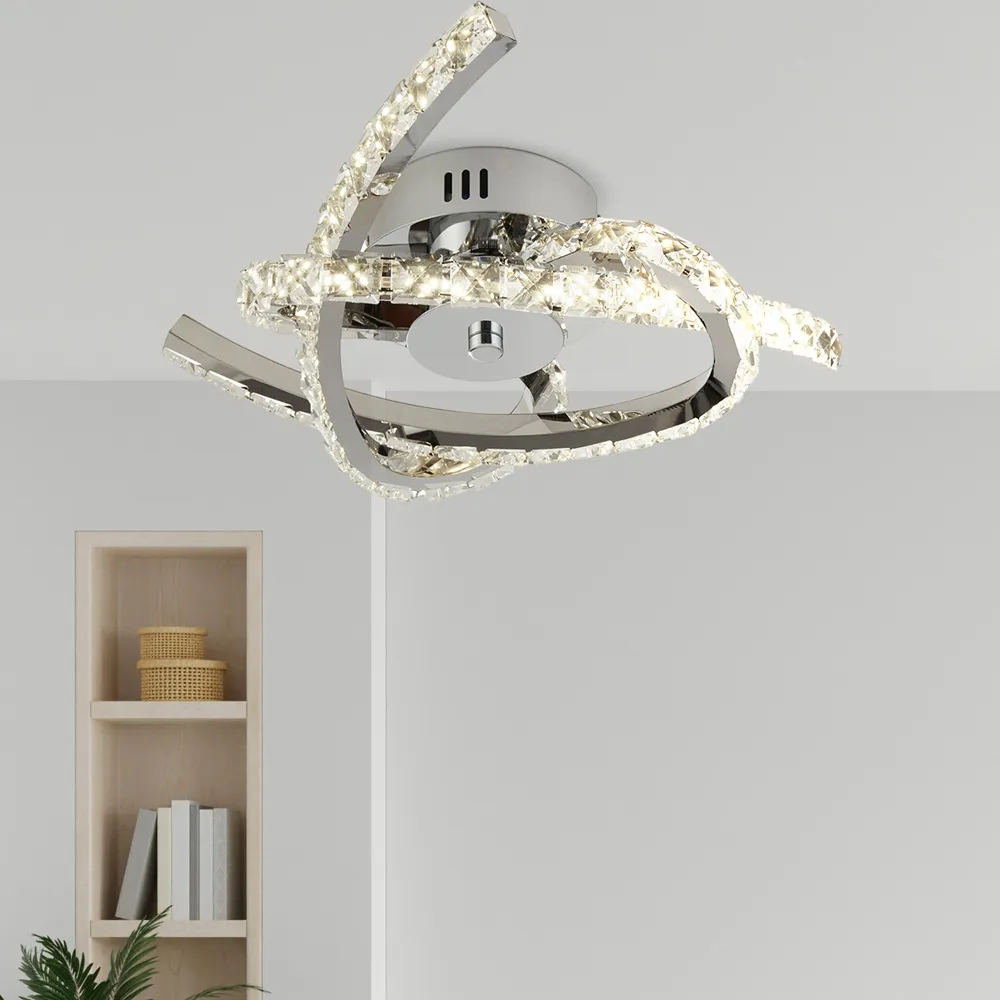 3-Arm Semi-Flush Ceiling Light with Glass Trim - Silver