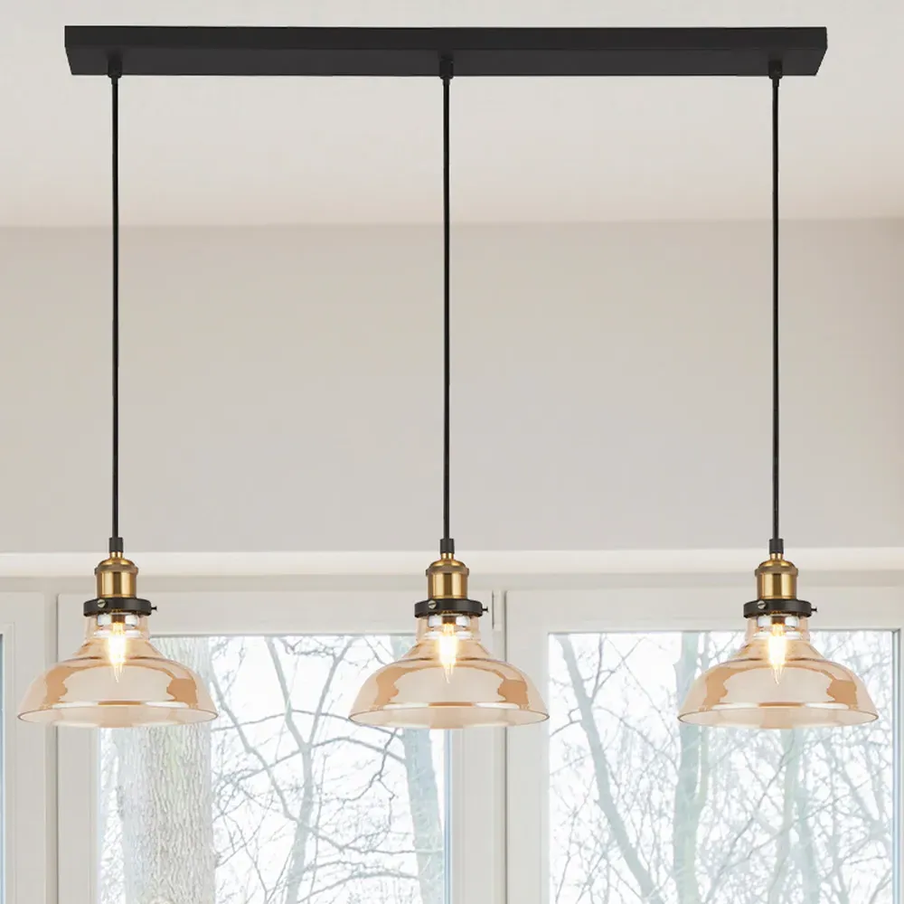 3 Light Bar Pendant Light - Amber, Brass
