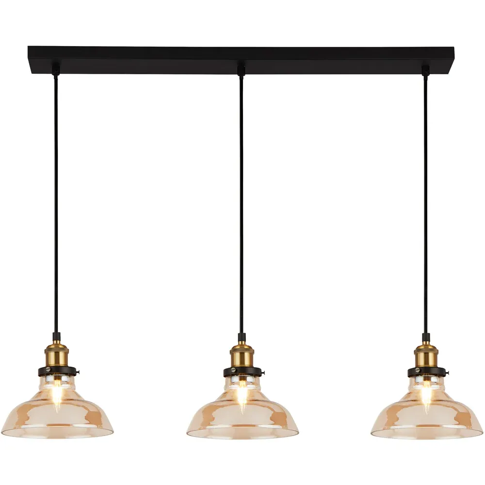 3 Light Bar Pendant Light - Amber, Brass