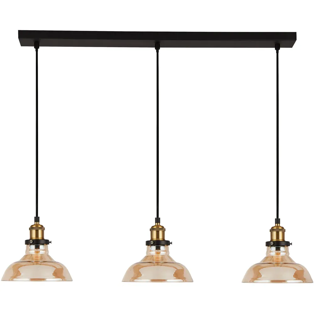 3 Light Bar Pendant Light - Amber, Brass