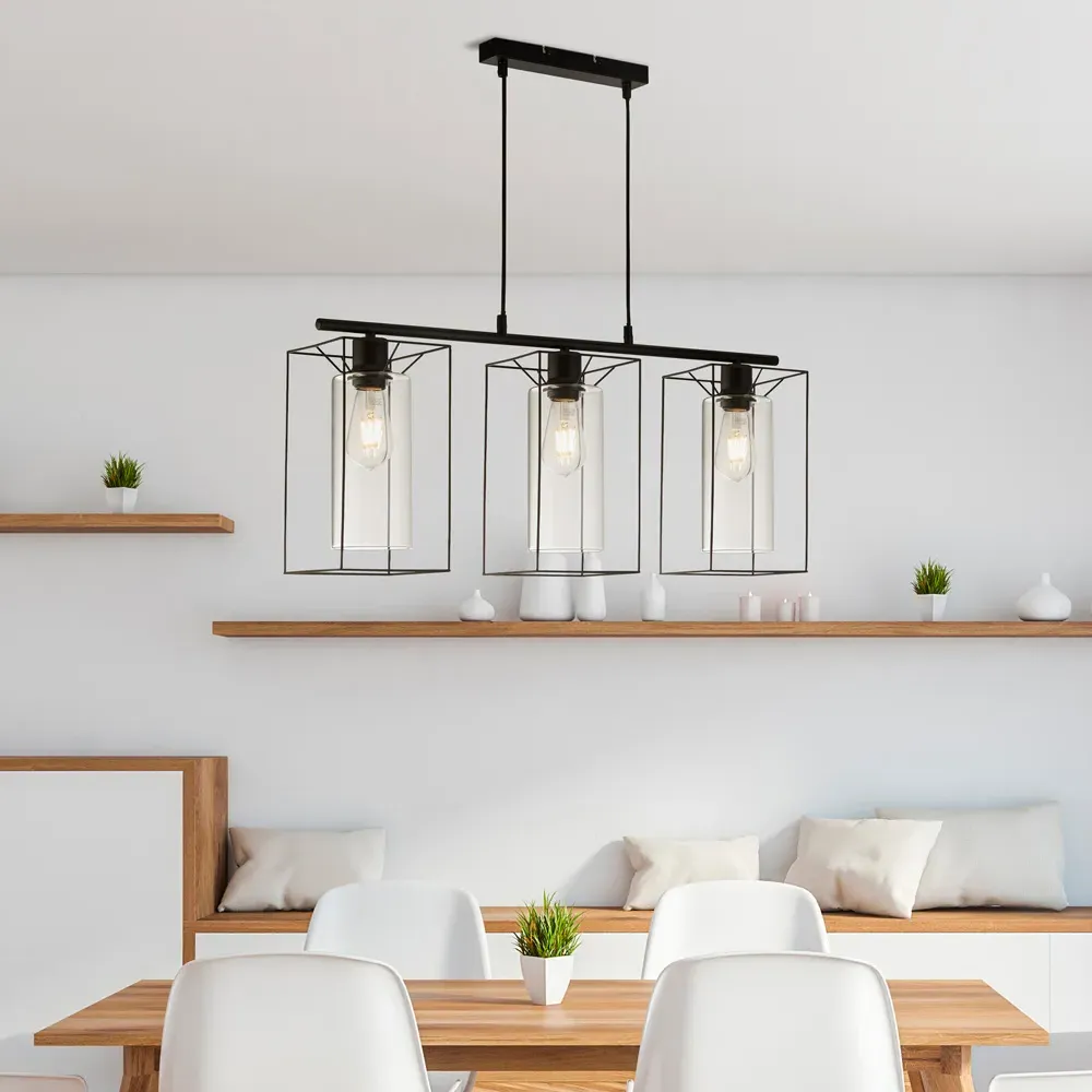3 Light Bar Pendant Light - Black