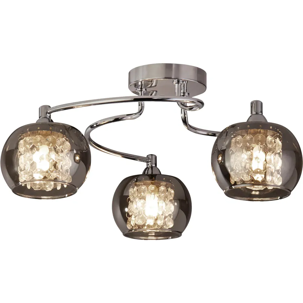 3 Light Ceiling Light - Chrome, Smoked Glass