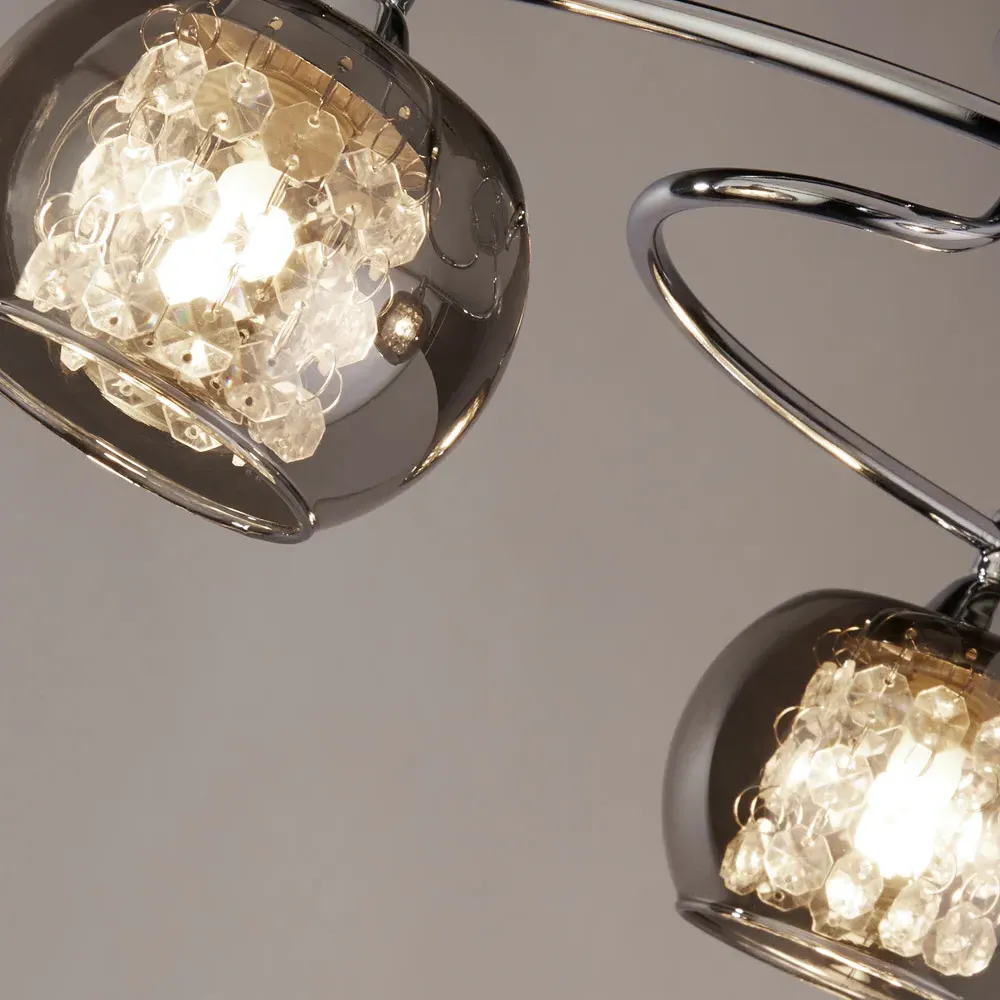 3 Light Ceiling Light - Chrome, Smoked Glass