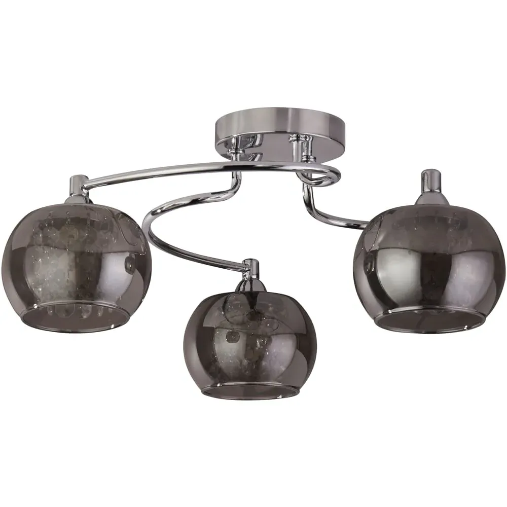 3 Light Ceiling Light - Chrome, Smoked Glass image