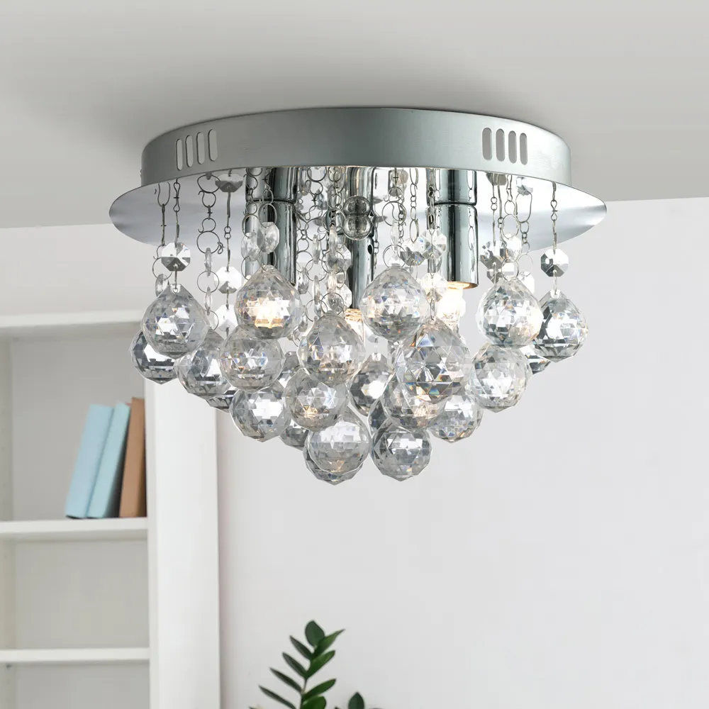 3 Light Flush Ceiling Light - Chrome, Clear Acrylic