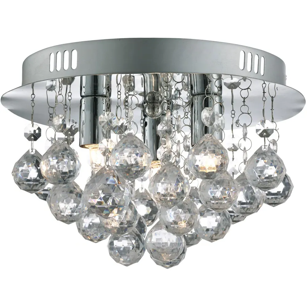 3 Light Flush Ceiling Light - Chrome, Clear Acrylic