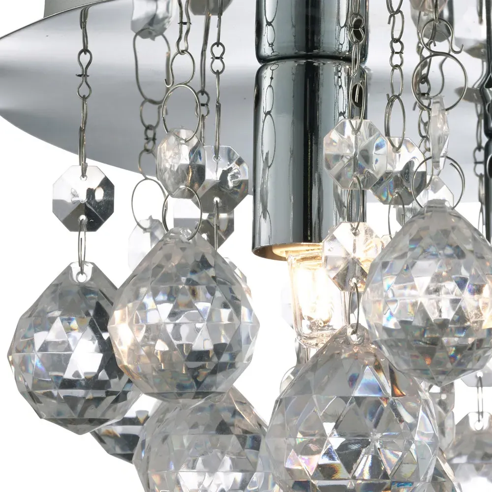 3 Light Flush Ceiling Light - Chrome, Clear Acrylic