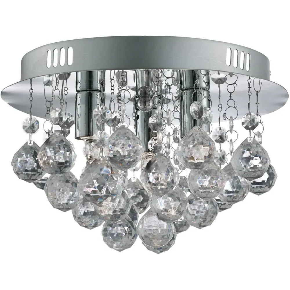 3 Light Flush Ceiling Light - Chrome, Clear Acrylic