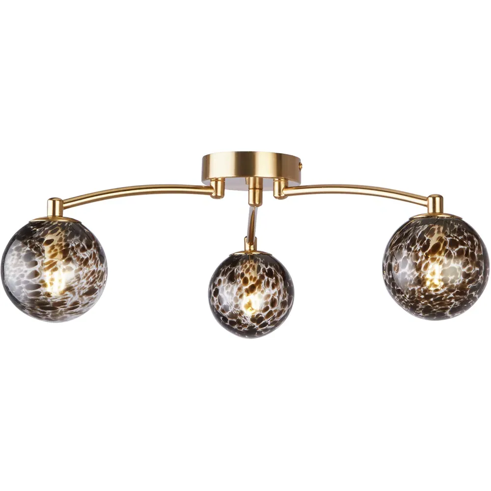 3 Light Flush Ceiling Light - Gold, Tortoise Glass