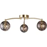 3 Light Flush Ceiling Light - Gold, Tortoise Glass